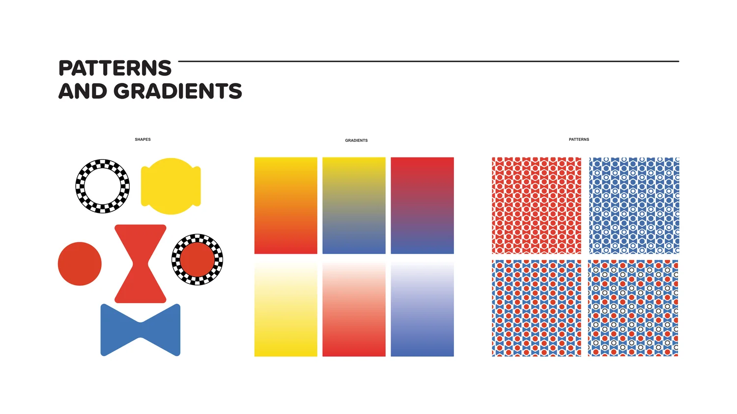 Brand guide showing shapes, gradients, and repeating patterns