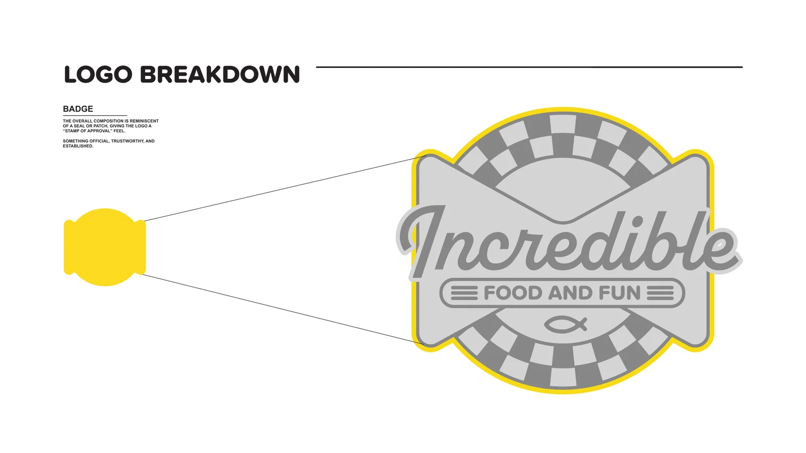 Logo breakdown showing the badge silhouette