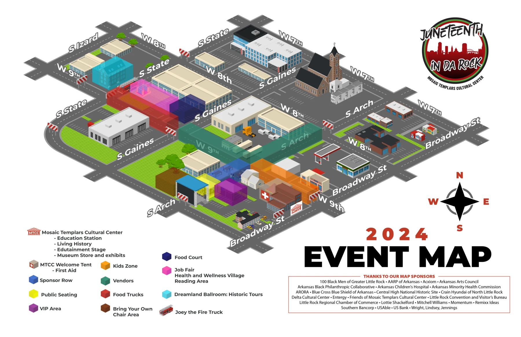 Juneteenth in Da Rock 2024 event map showing festival zones and programming locations