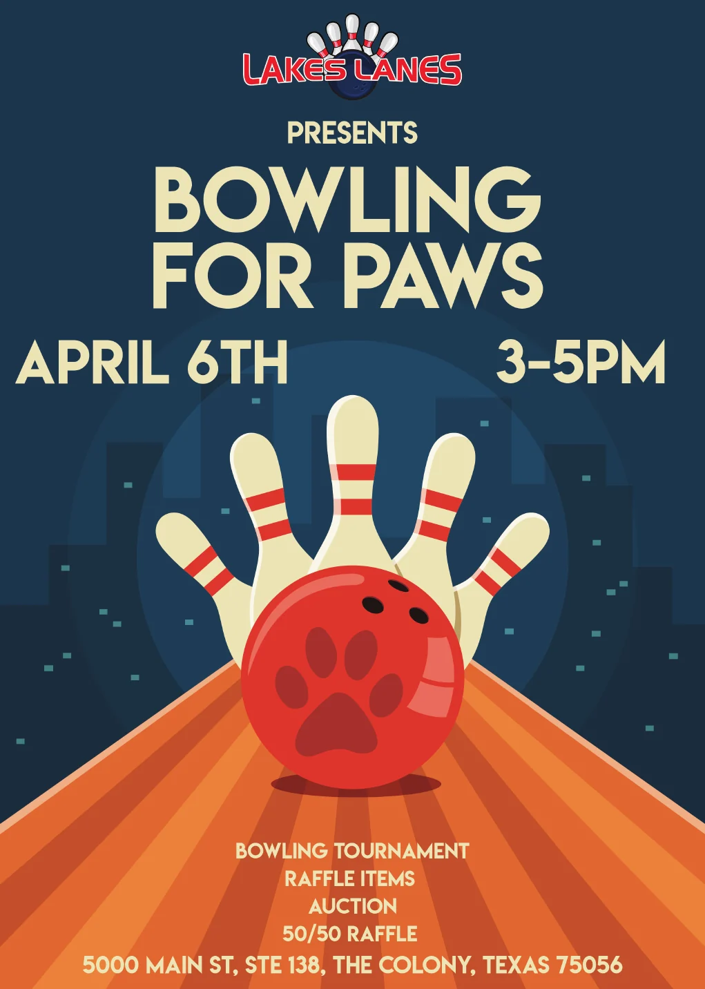 Bowling for Paws fundraising event poster