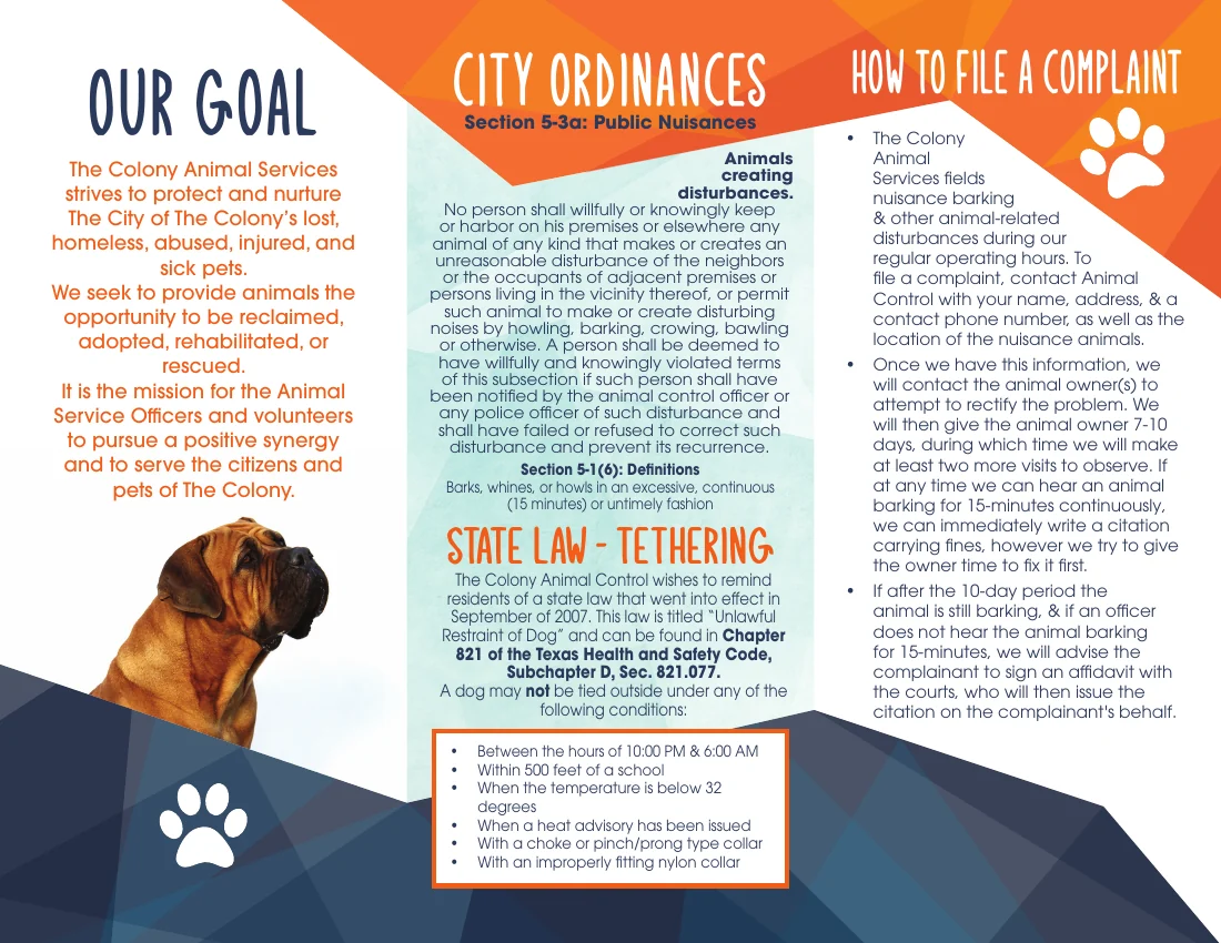 Barking and animal ordinance brochure